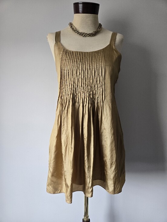 Eileen Fisher Tops - Eileen Fisher 100% Silk Shimmery Tan-Gold Camisole Top. Size XS
